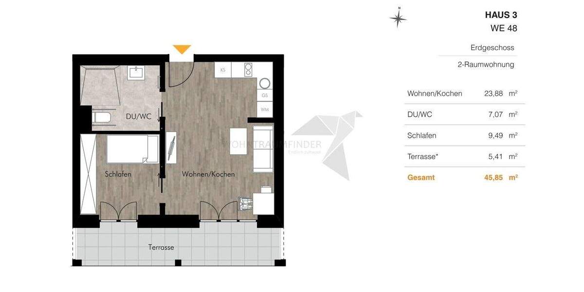 Etagenwohnung Chemnitz Rabenstein - 2 Zimmer, 45 m&sup2;, 699&euro; | Angebot:24990339
