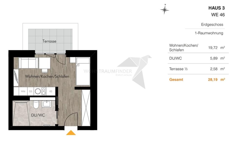 Erdgeschoßwohnung Chemnitz Rabenstein - 1 Zimmer, 28 m&sup2;, 353&euro; | Angebot:23422688
