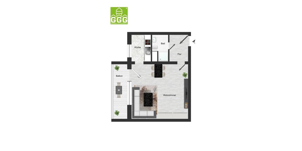 Etagenwohnung Chemnitz Helbersdorf - 1 Zimmer, 32 m&sup2;, 211&euro; | Angebot:26681277