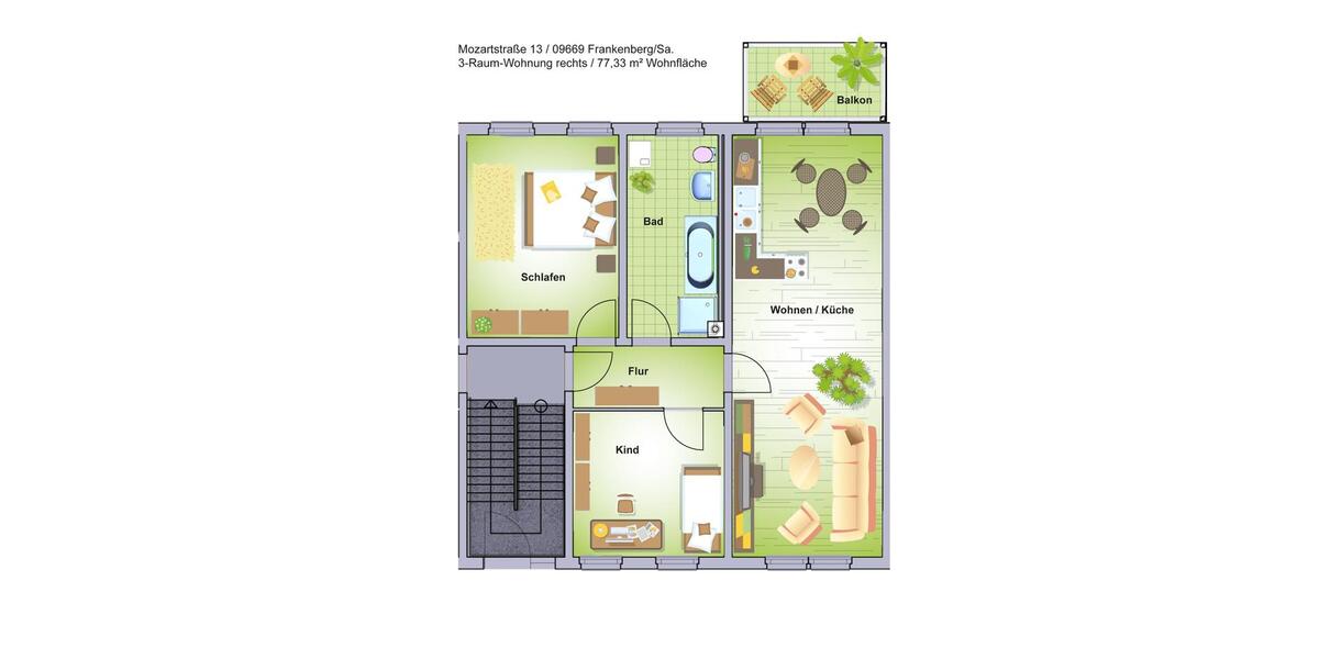 Etagenwohnung Frankenberg (Sachsen) - 5 Zimmer, 109 m&sup2;, 739&euro; | Angebot:10007252