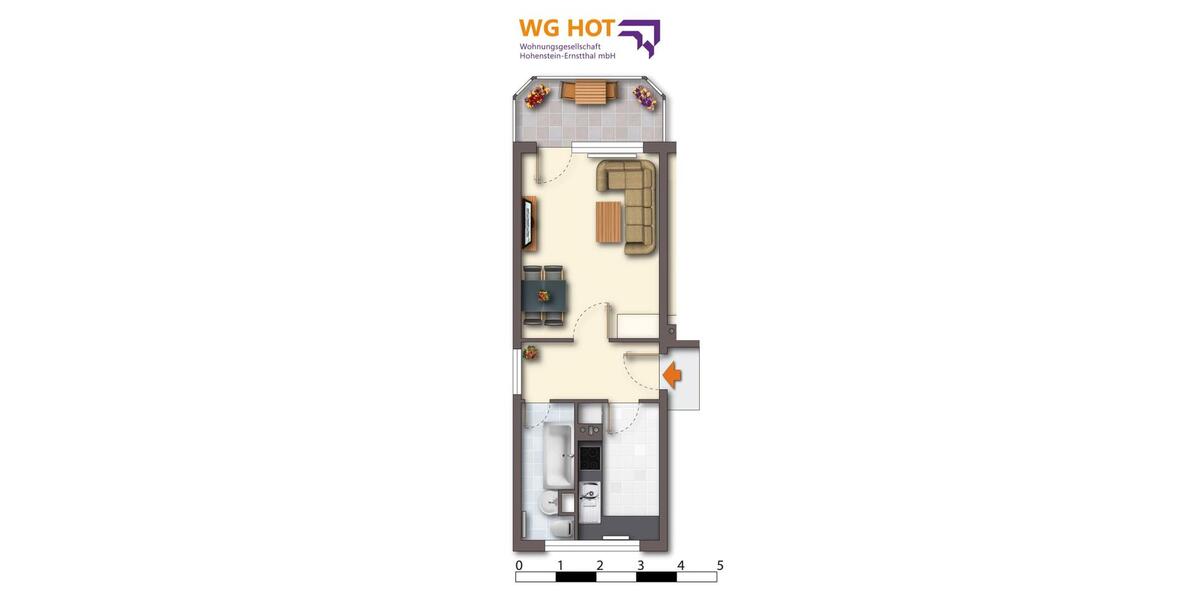 Etagenwohnung Hohenstein-Ernstthal Ernstthal - 1 Zimmer, 33 m&sup2;, 215&euro; | Angebot:26367402