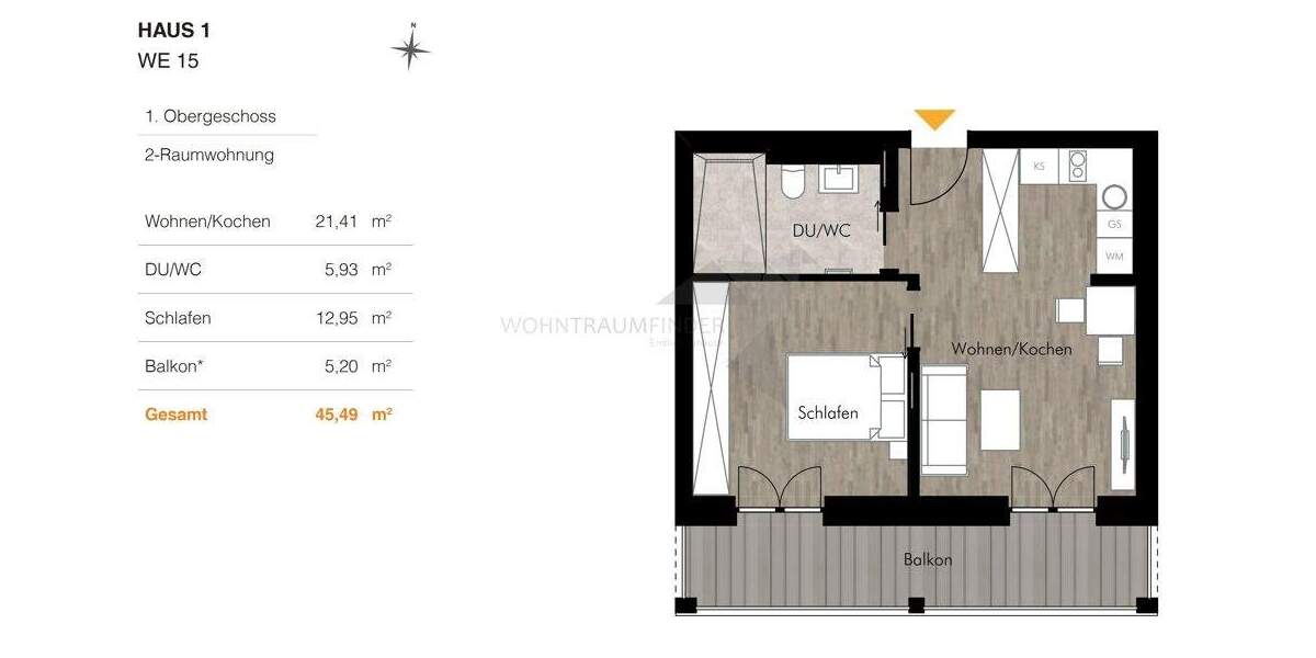 Etagenwohnung Chemnitz Rabenstein - 2 Zimmer, 45 m&sup2;, 614&euro; | Angebot:26307407