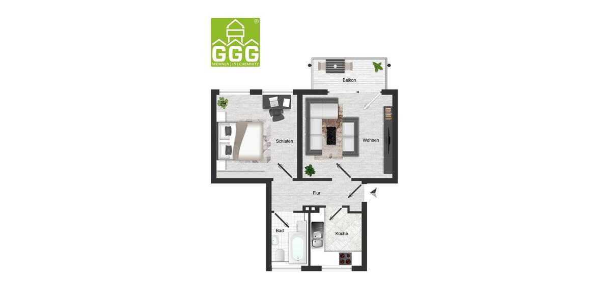 Etagenwohnung Chemnitz Rabenstein - 2 Zimmer, 50 m&sup2;, 330&euro; | Angebot:26682269