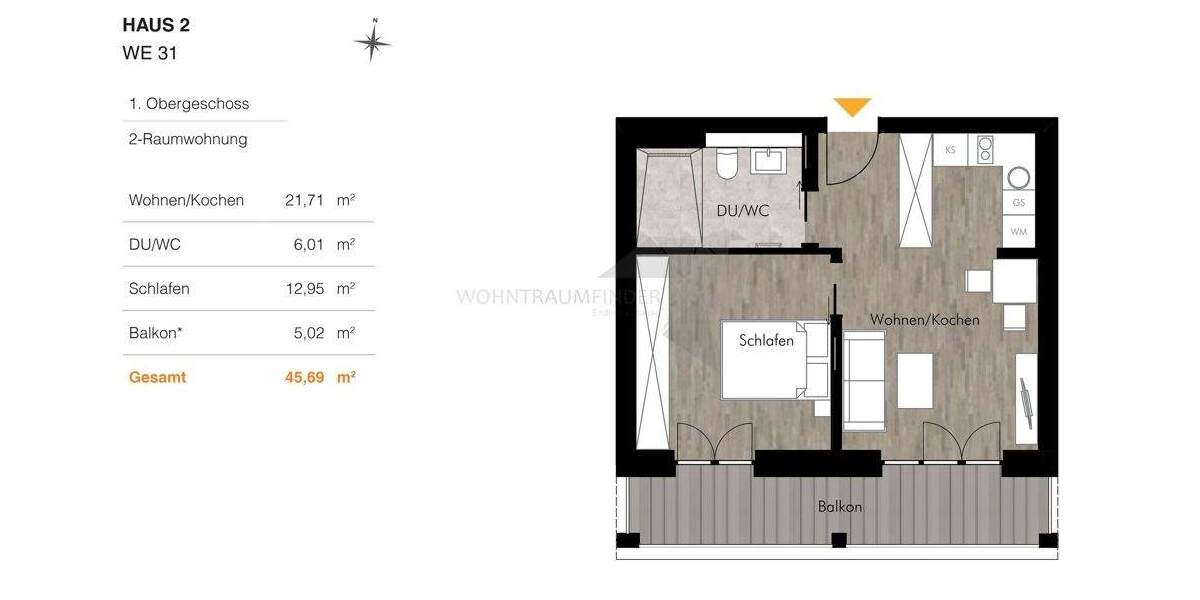 Etagenwohnung Chemnitz Rabenstein - 2 Zimmer, 45 m&sup2;, 617&euro; | Angebot:25108995