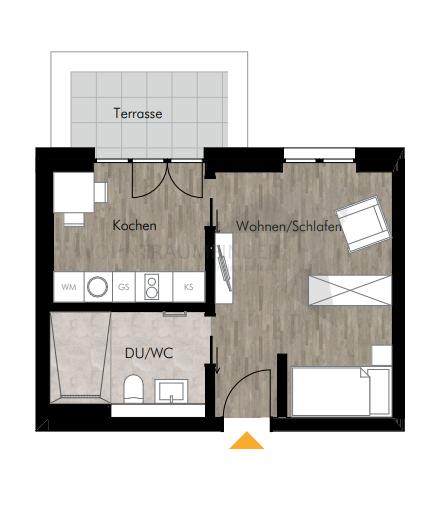 Erdgeschoßwohnung Chemnitz Rabenstein - 1 Zimmer, 33 m&sup2;, 413&euro; | Angebot:25351046