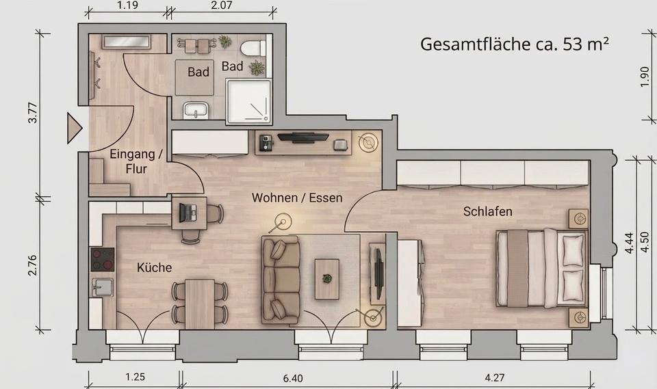 Etagenwohnung Glauchau - 2 Zimmer, 53 m&sup2;, 79.900&euro; | Angebot:26283483