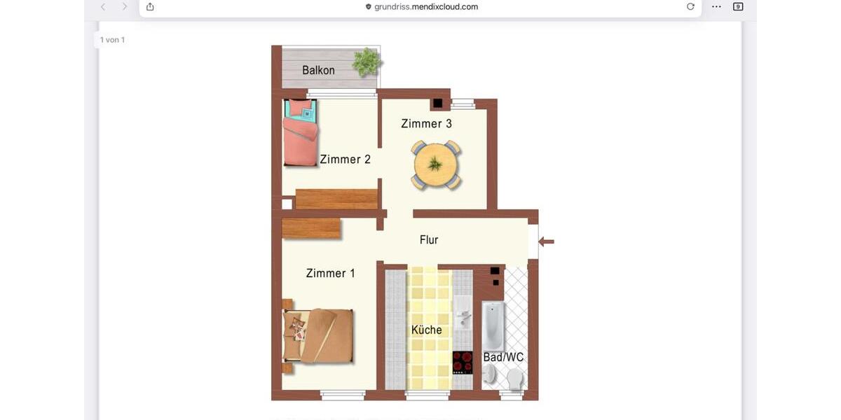 Hochparterre Chemnitz Altendorf - 3 Zimmer, 59 m&sup2;, 437&euro; | Angebot:26462317