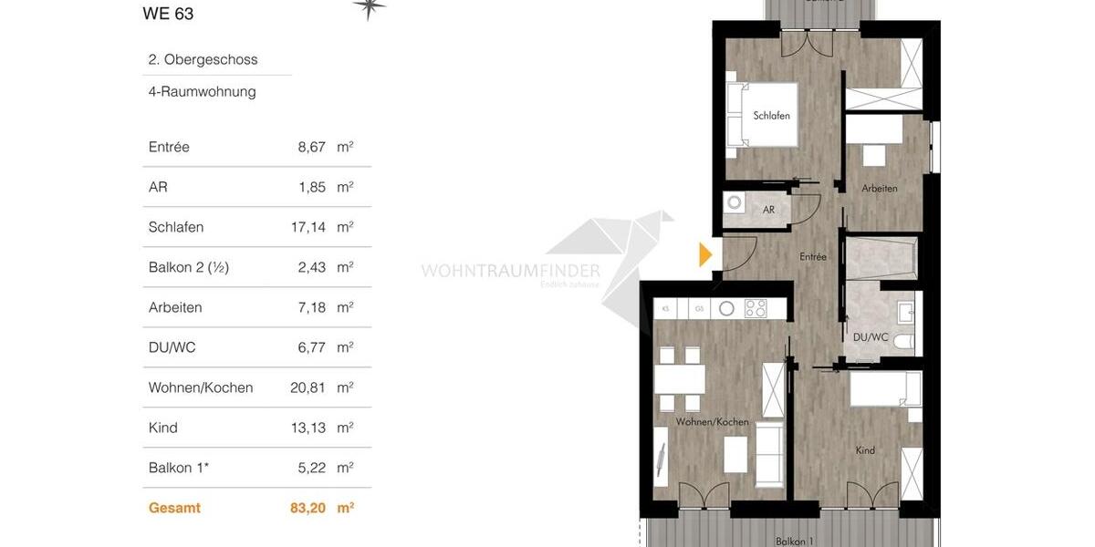 Etagenwohnung Chemnitz Rabenstein - 4 Zimmer, 83 m&sup2;, 1.268&euro; | Angebot:23392200