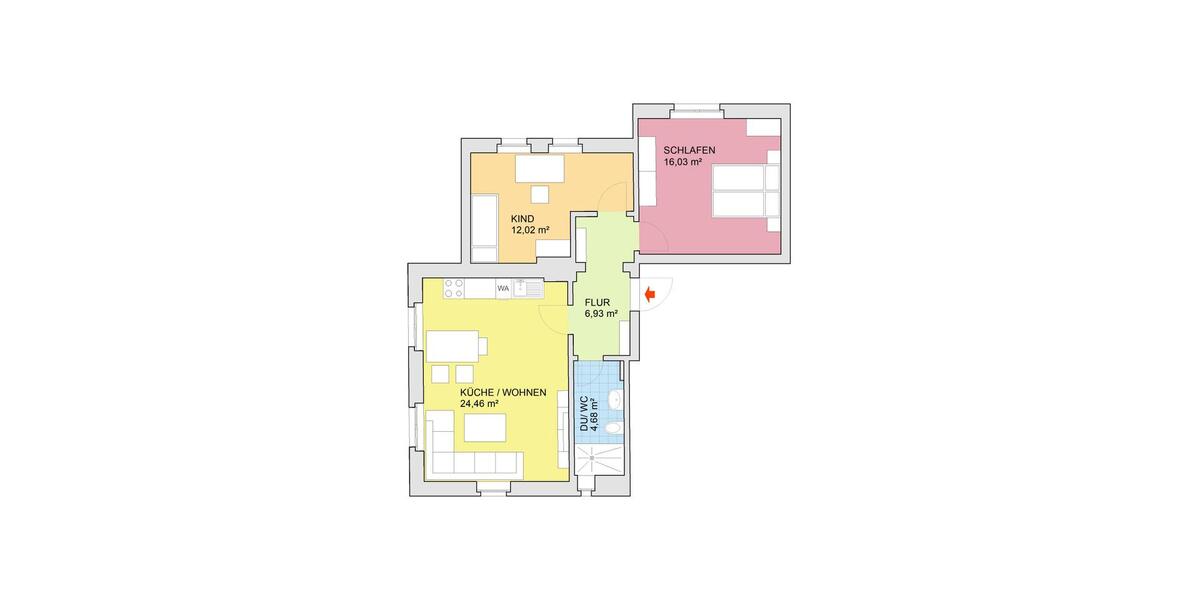 Etagenwohnung Chemnitz Grüna - 3 Zimmer, 64 m&sup2;, 488&euro; | Angebot:25124975