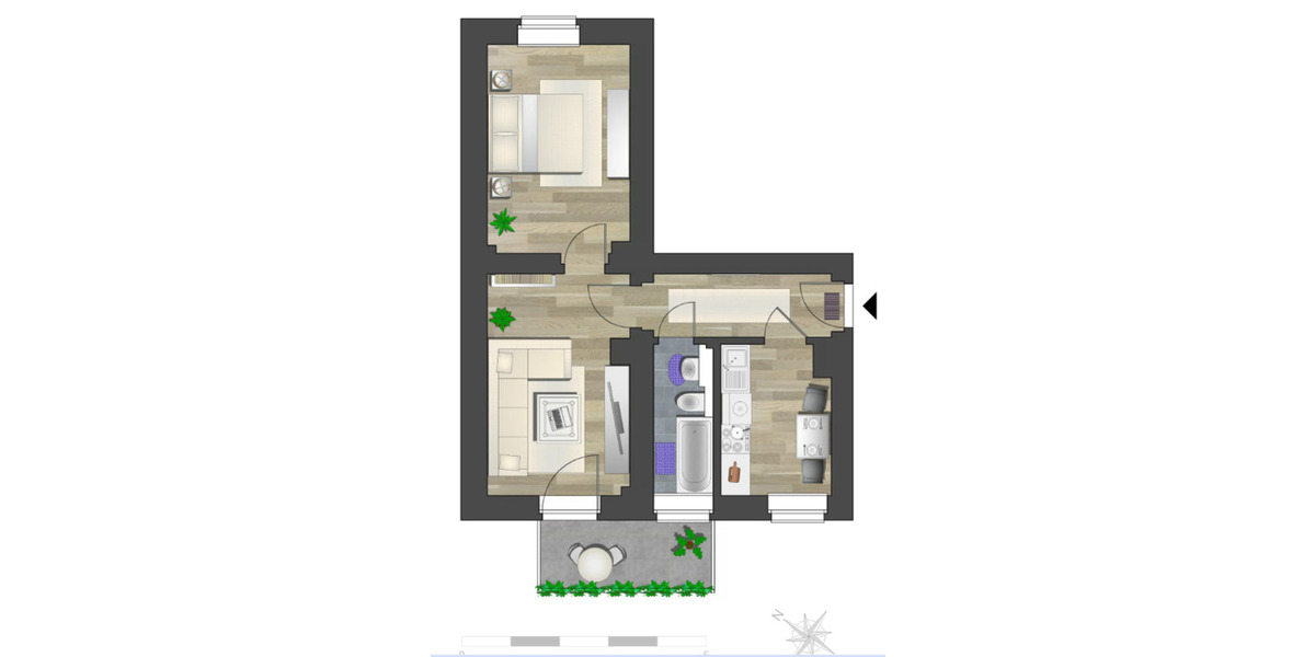 Erdgeschoßwohnung Chemnitz - 2 Zimmer, 44 m&sup2;, 265&euro; | Angebot:26255623