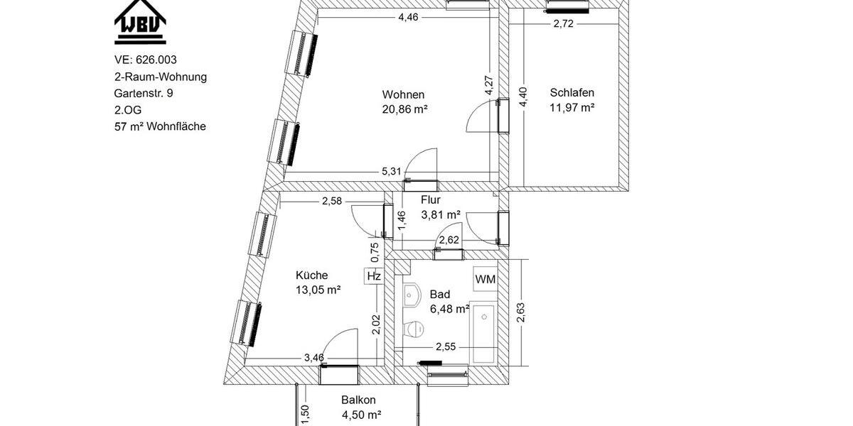 Etagenwohnung Waldheim - 3 Zimmer, 73 m&sup2;, 393&euro; | Angebot:13432383