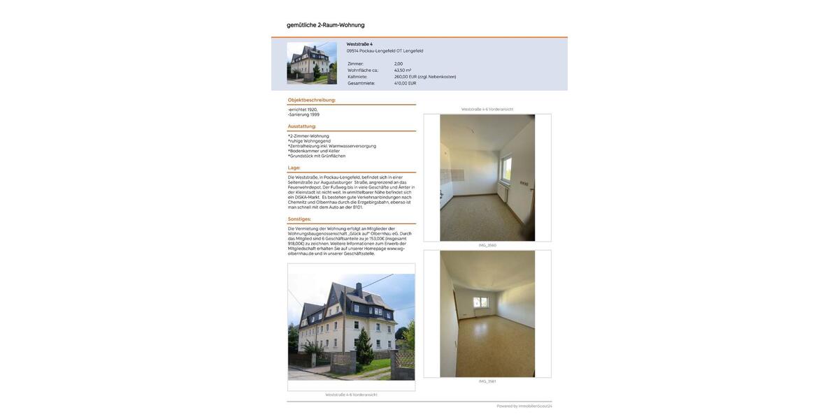 Dachgeschoßwohnung Pockau-Lengefeld Lengefeld - 5 Zimmer, 44 m&sup2;, 240&euro; | Angebot:25648134