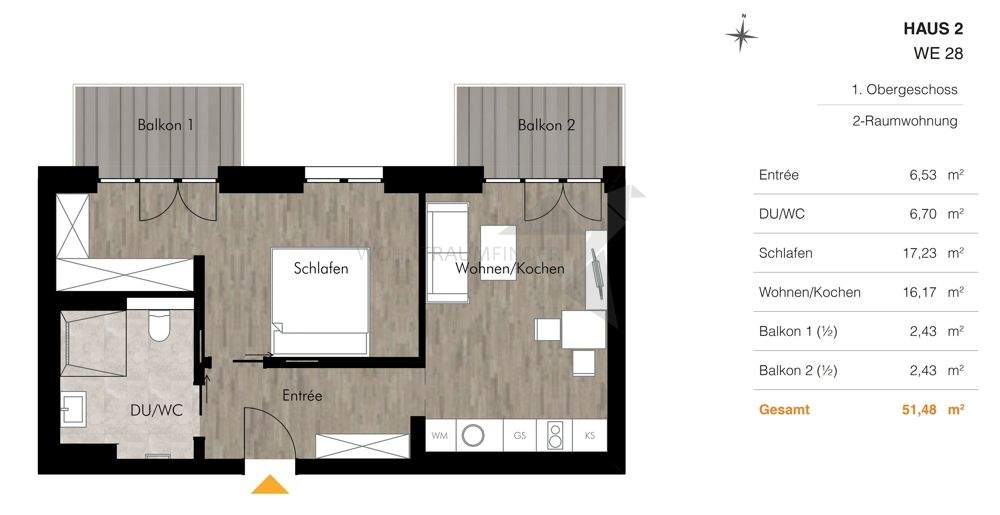 ! Neujahrsangebot ! Barrierefreie 2-Raum-Whg. mit Einbauküche, 2 Balkonen, Wärmepumpe & Photovoltaik 2 zimmer