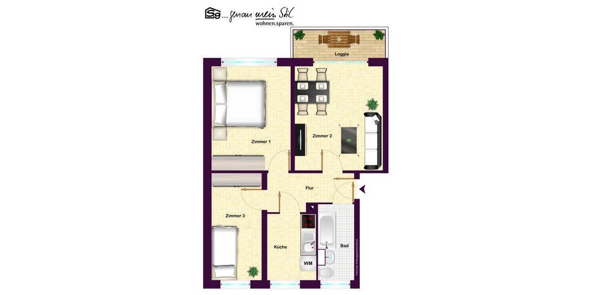 Etagenwohnung Chemnitz Kapellenberg - 3 Zimmer, 59 m&sup2;, 372&euro; | Angebot:26194720