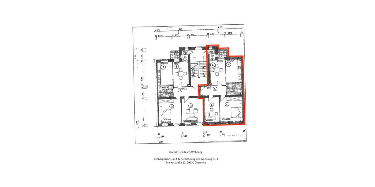 Etagenwohnung Chemnitz Hilbersdorf - 3 Zimmer, 65 m&sup2;, 52.000&euro; | Angebot:27228988