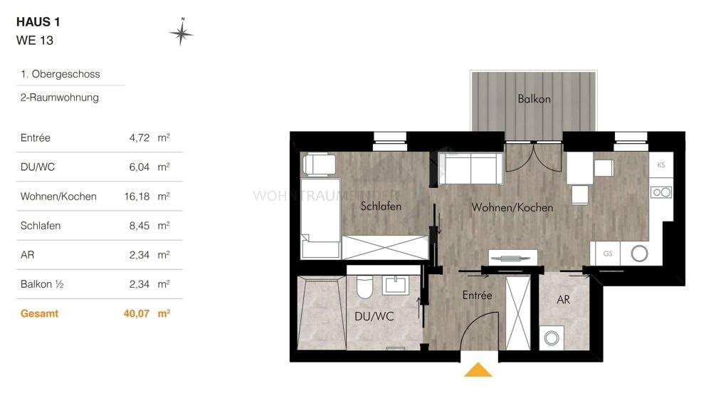 Etagenwohnung Chemnitz Rabenstein - 2 Zimmer, 40 m&sup2;, 541&euro; | Angebot:25681447