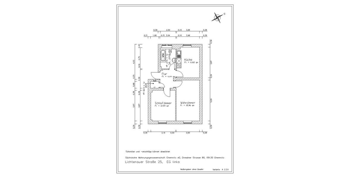 Erdgeschoßwohnung Chemnitz Ebersdorf - 2 Zimmer, 51 m&sup2;, 315&euro; | Angebot:24117400