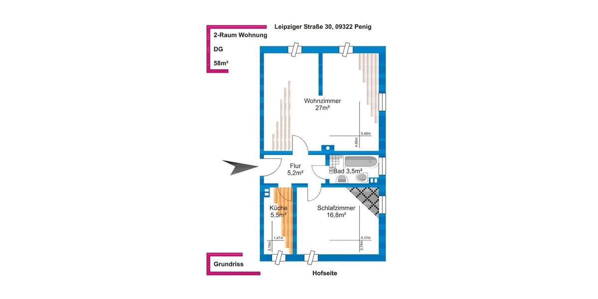 Etagenwohnung Penig - 2 Zimmer, 58 m&sup2;, 290&euro; | Angebot:26184610