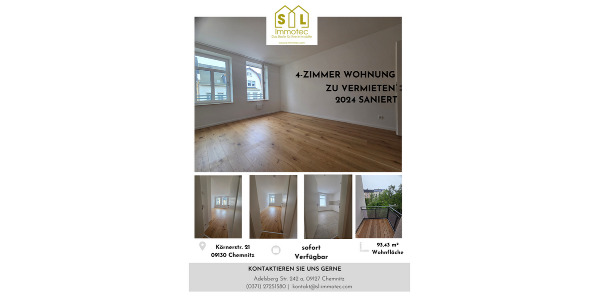 Etagenwohnung Chemnitz Hilbersdorf - 4 Zimmer, 93 m&sup2;, 666&euro; | Angebot:25920988