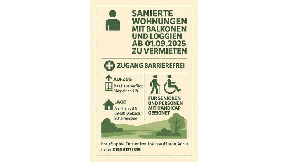 Wohnung zum Mieten in DrebachScharfenstein 395 € 60.7 m²