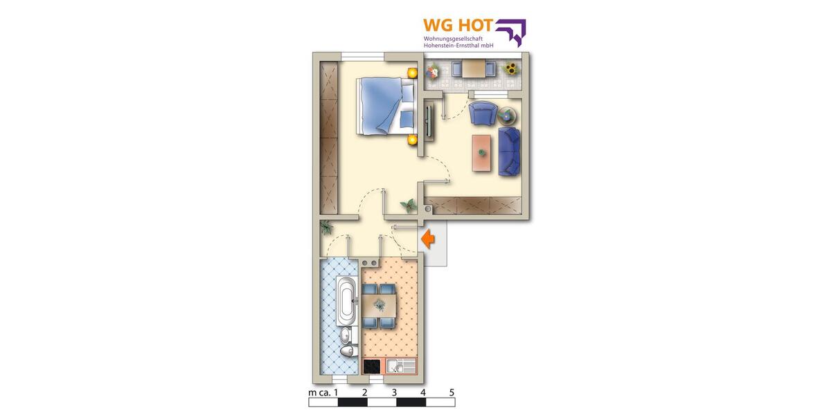 Etagenwohnung Hohenstein-Ernstthal Ernstthal - 2 Zimmer, 51 m&sup2;, 303&euro; | Angebot:26477173