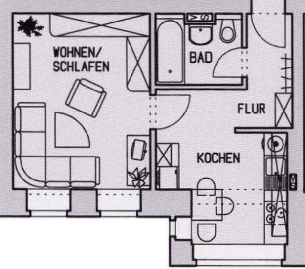 Erdgeschoßwohnung Chemnitz Kapellenberg - 1.5 Zimmer, 37 m&sup2;, 260&euro; | Angebot:26286521