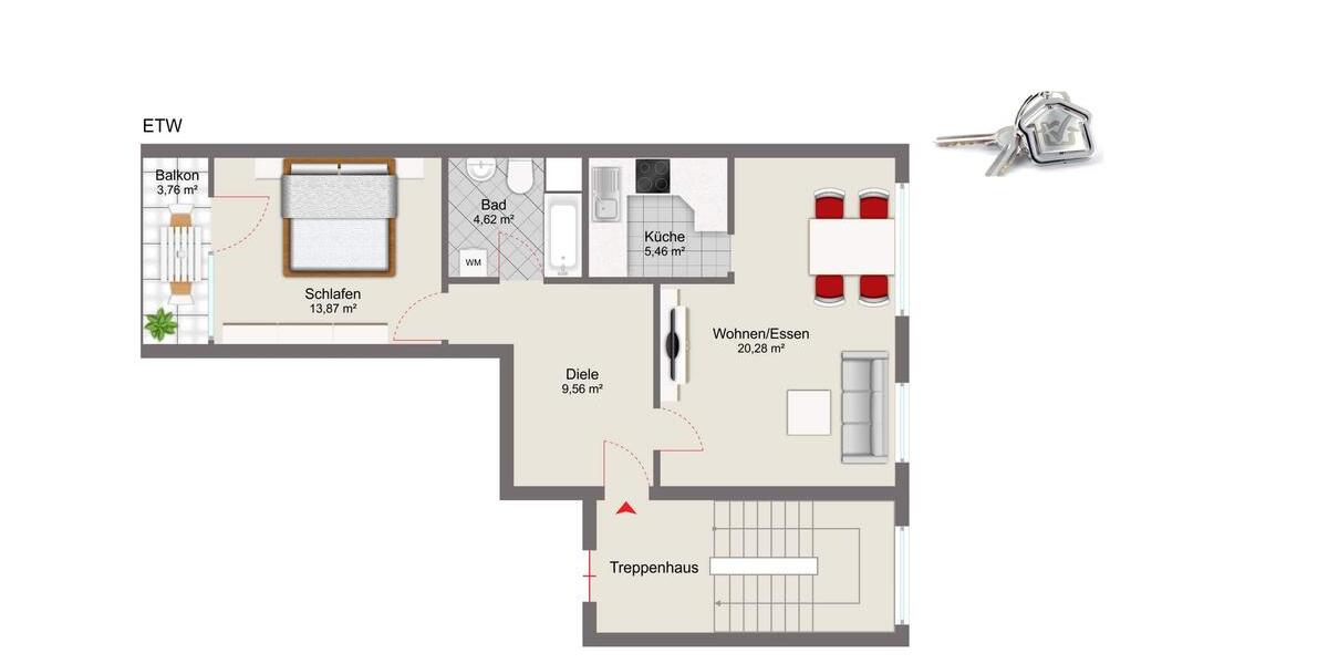 Etagenwohnung Chemnitz Markersdorf - 2 Zimmer, 55 m&sup2;, 300&euro; | Angebot:26624038