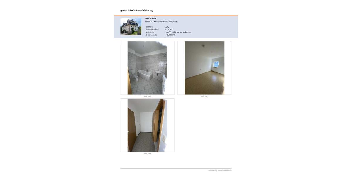 Dachgeschoßwohnung Pockau-Lengefeld Lengefeld - 5 Zimmer, 44 m&sup2;, 240&euro; | Angebot:25648134