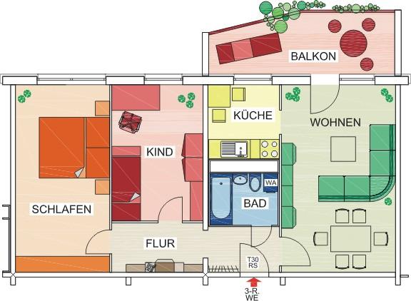 Etagenwohnung Chemnitz Klaffenbach - 3 Zimmer, 72 m&sup2;, 442&euro; | Angebot:26621729
