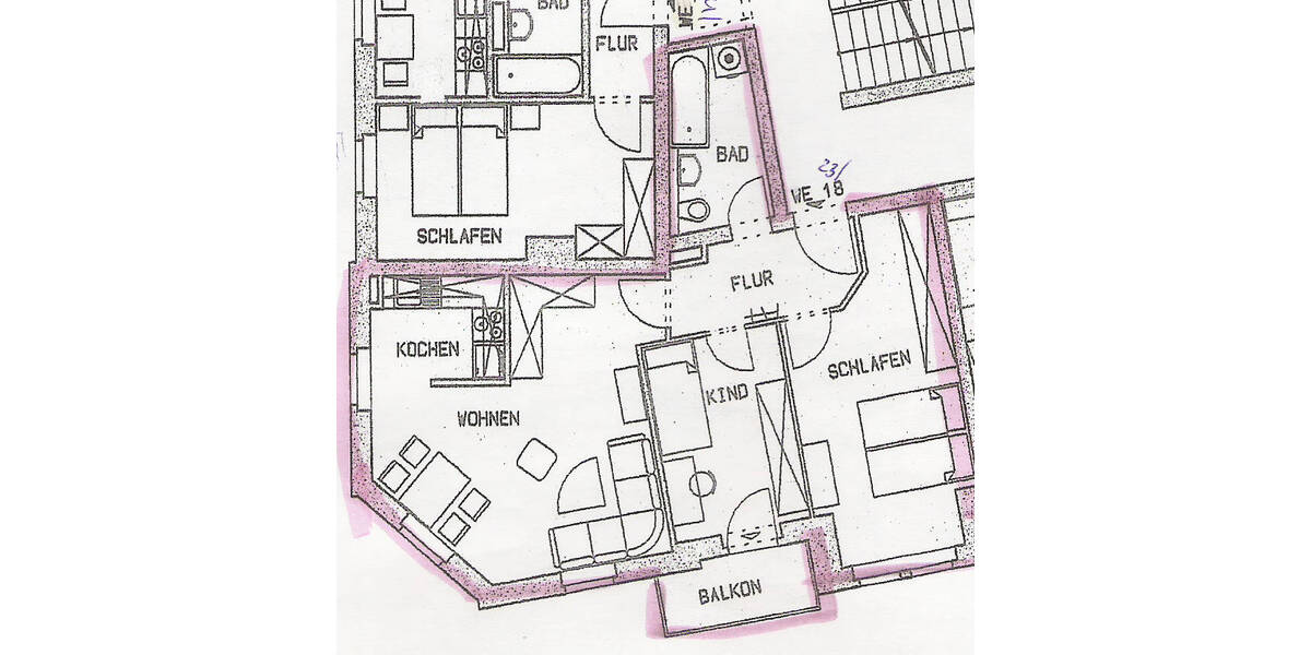 Etagenwohnung Chemnitz Schloßchemnitz - 3 Zimmer, 65 m&sup2;, 366&euro; | Angebot:26345545