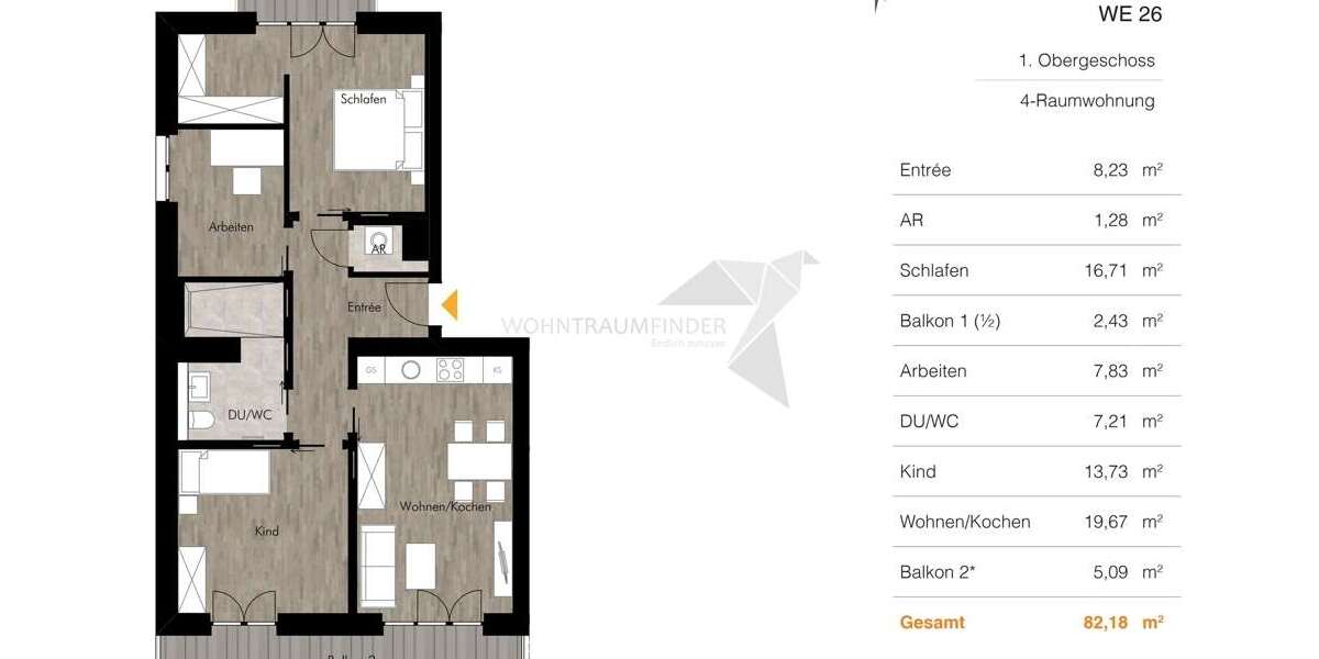 Etagenwohnung Chemnitz Rabenstein - 4 Zimmer, 82 m&sup2;, 1.110&euro; | Angebot:25197687
