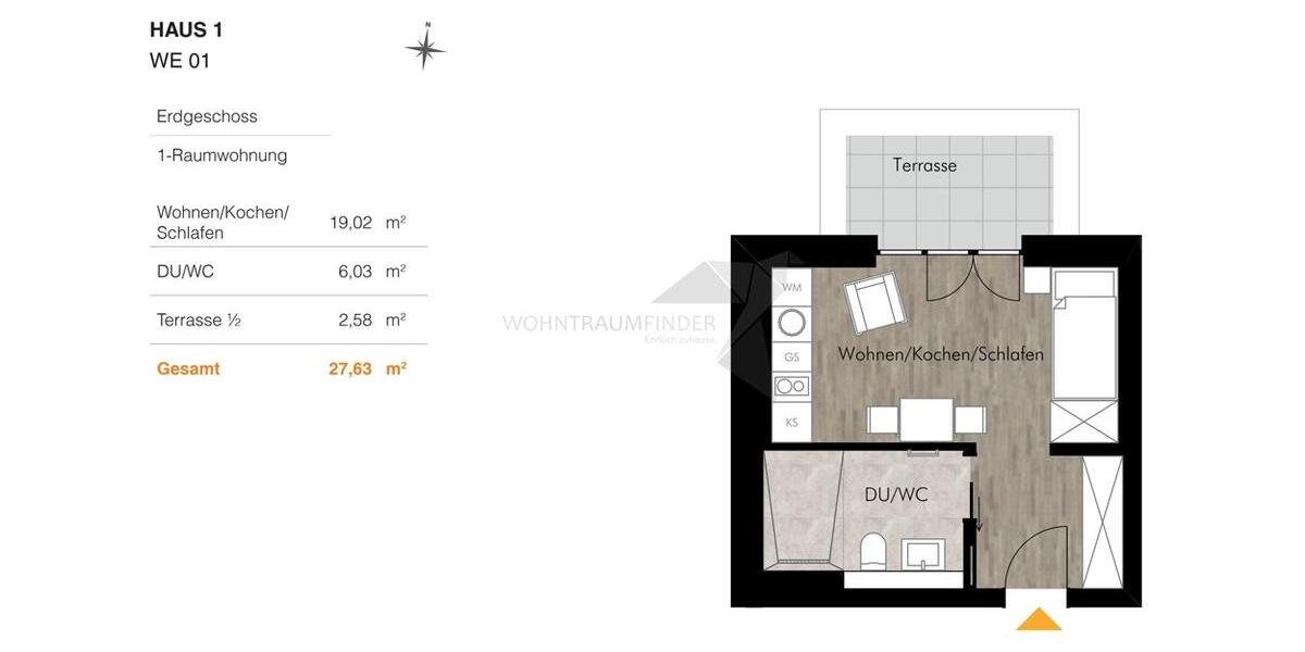 Erdgeschoßwohnung Chemnitz Rabenstein - 1 Zimmer, 28 m&sup2;, 345&euro; | Angebot:23215766
