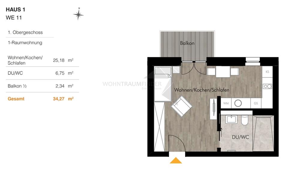 Etagenwohnung Chemnitz Rabenstein - 1 Zimmer, 34 m&sup2;, 463&euro; | Angebot:24895703