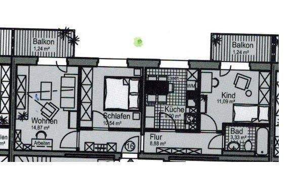 Etagenwohnung Chemnitz Lutherviertel - 3 Zimmer, 62 m&sup2;, 373&euro; | Angebot:25696299