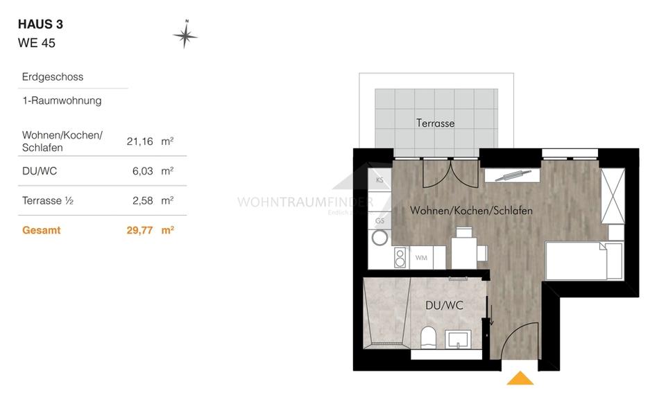 Erdgeschoßwohnung Chemnitz Rabenstein - 1 Zimmer, 30 m&sup2;, 372&euro; | Angebot:23393157