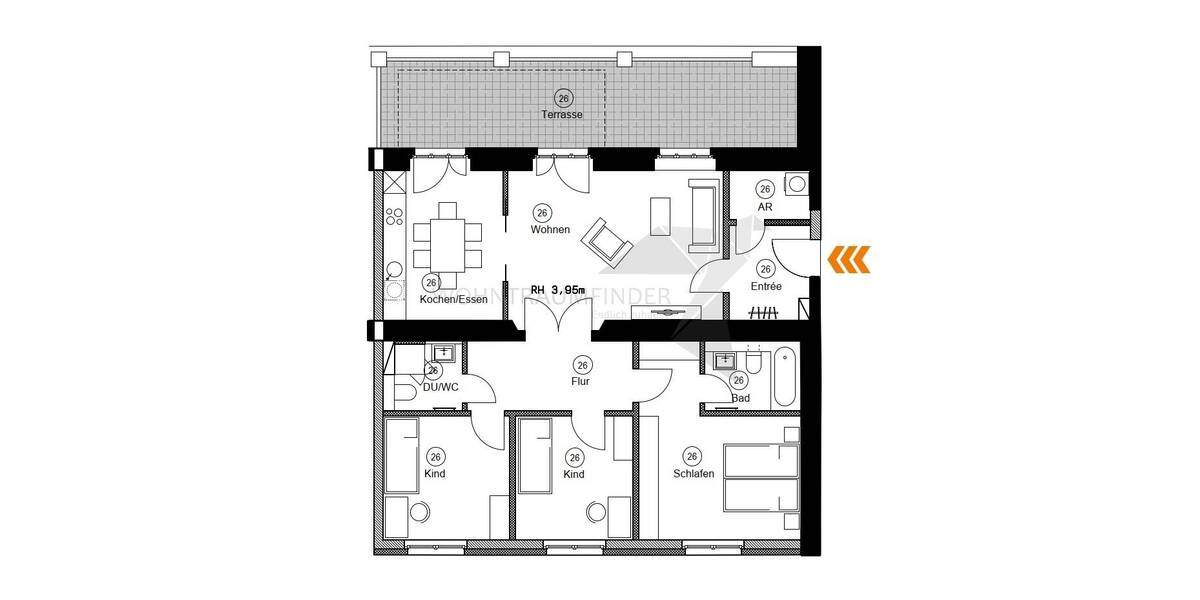 Etagenwohnung Chemnitz Rabenstein - 4 Zimmer, 108 m&sup2;, 1.400&euro; | Angebot:26378021