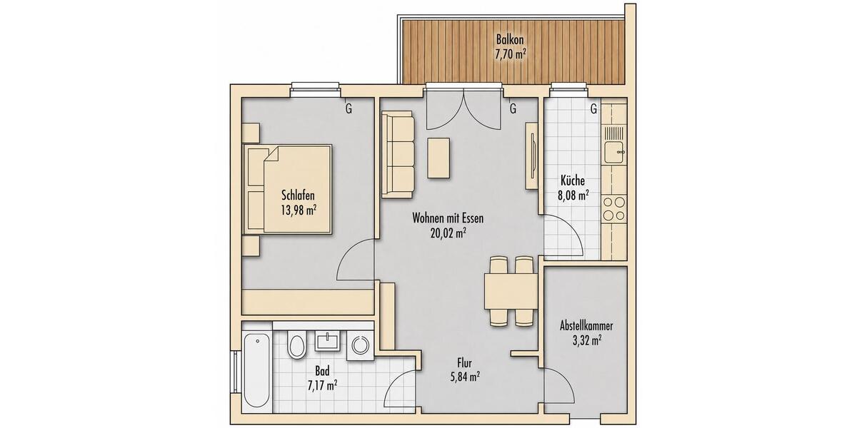 Etagenwohnung Chemnitz Kapellenberg - 2.5 Zimmer, 58 m&sup2;, 79.000&euro; | Angebot:26926894