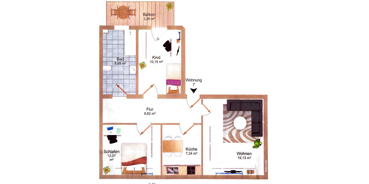 Etagenwohnung Chemnitz Ebersdorf - 3 Zimmer, 68 m&sup2;, 430&euro; | Angebot:26613477