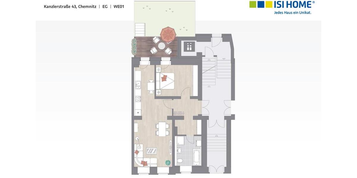 Erdgeschoßwohnung Chemnitz Kapellenberg - 2 Zimmer, 66 m&sup2;, 558&euro; | Angebot:26380131