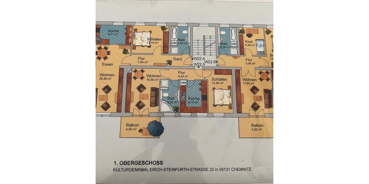 Etagenwohnung Chemnitz Ebersdorf - 2 Zimmer, 55 m&sup2;, 75.550&euro; | Angebot:25545038