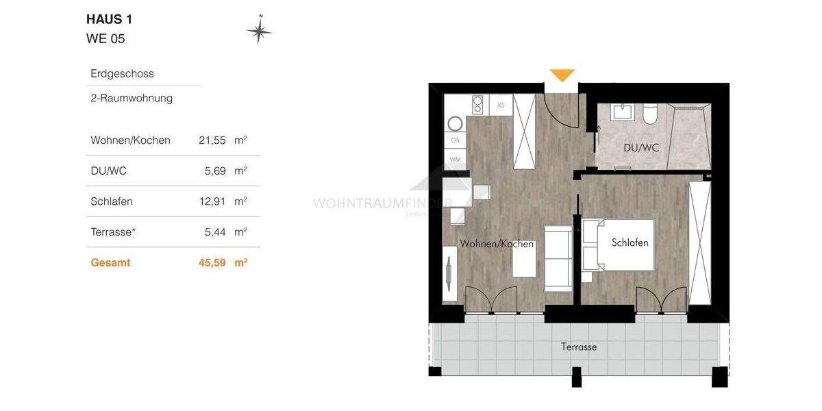 Etagenwohnung Chemnitz Rabenstein - 2 Zimmer, 45 m&sup2;, 616&euro; | Angebot:26319168