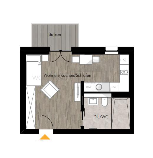 Etagenwohnung Chemnitz Rabenstein - 1 Zimmer, 34 m&sup2;, 463&euro; | Angebot:24895703