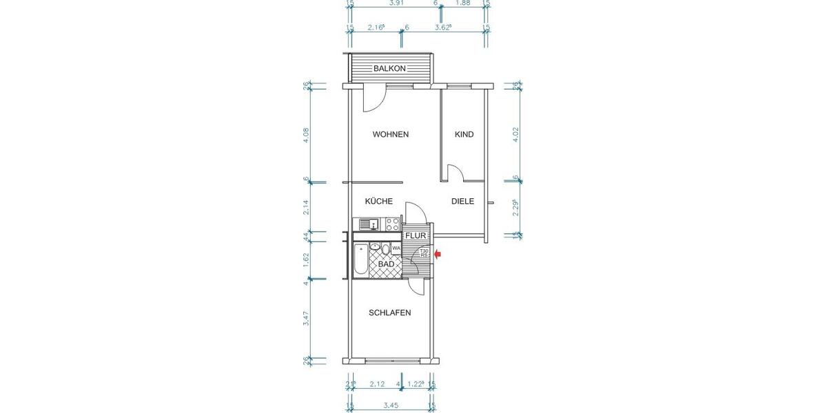 Etagenwohnung Chemnitz Markersdorf - 3 Zimmer, 56 m&sup2;, 312&euro; | Angebot:26031505