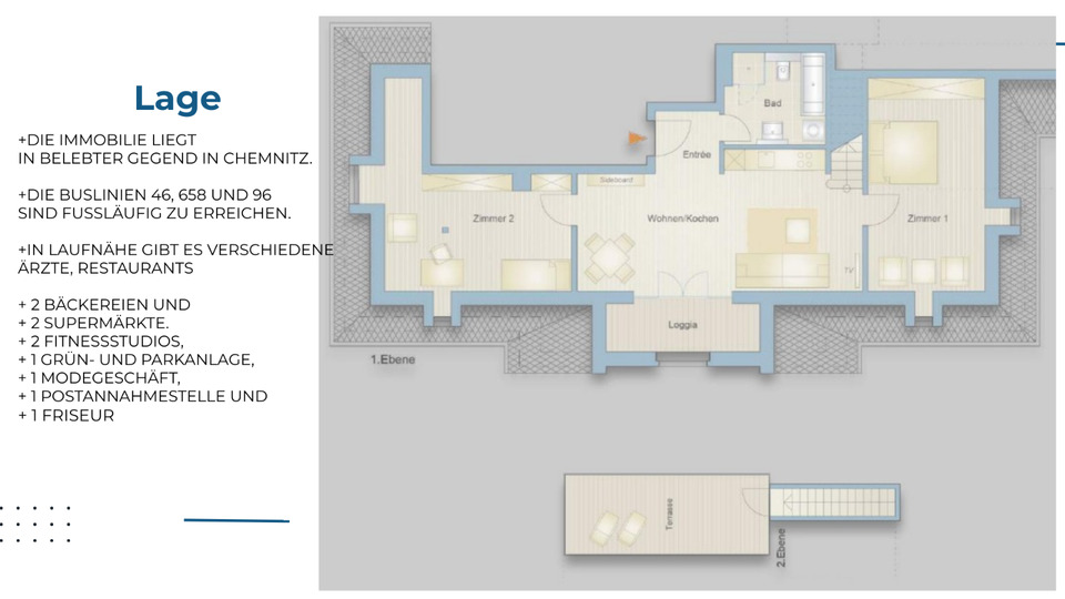Dachgeschoßwohnung Chemnitz Wittgensdorf - 2 Zimmer, 80 m&sup2;, 960&euro; | Angebot:23661244