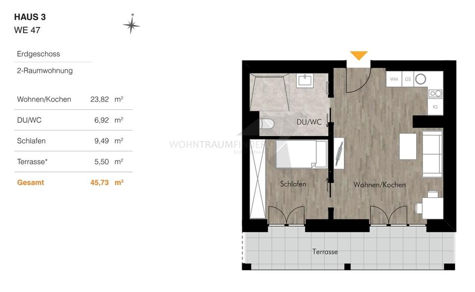 Erdgeschoßwohnung Chemnitz Rabenstein - 2 Zimmer, 46 m&sup2;, 664&euro; | Angebot:23038367
