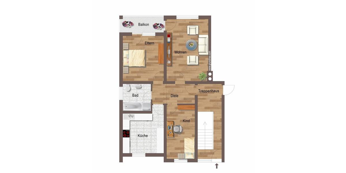 Helle 3-Raum-Wohnung mit Einbauküche und Stellplatz 3 zimmer