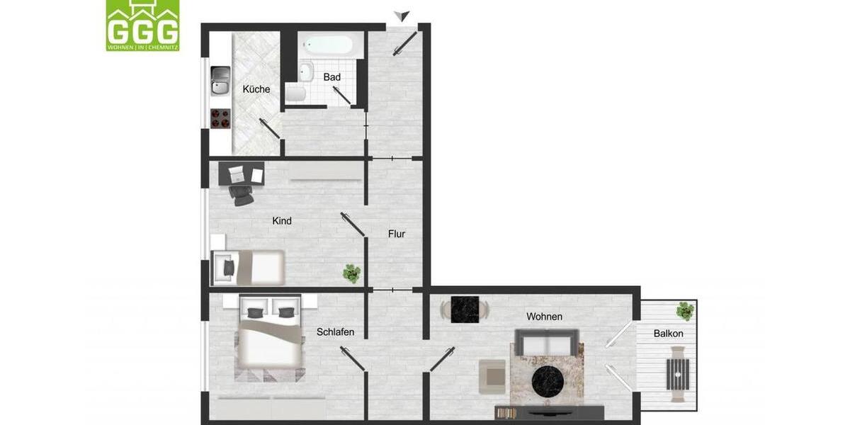 Erdgeschoßwohnung Chemnitz Helbersdorf - 3 Zimmer, 74 m&sup2;, 463&euro; | Angebot:25762660