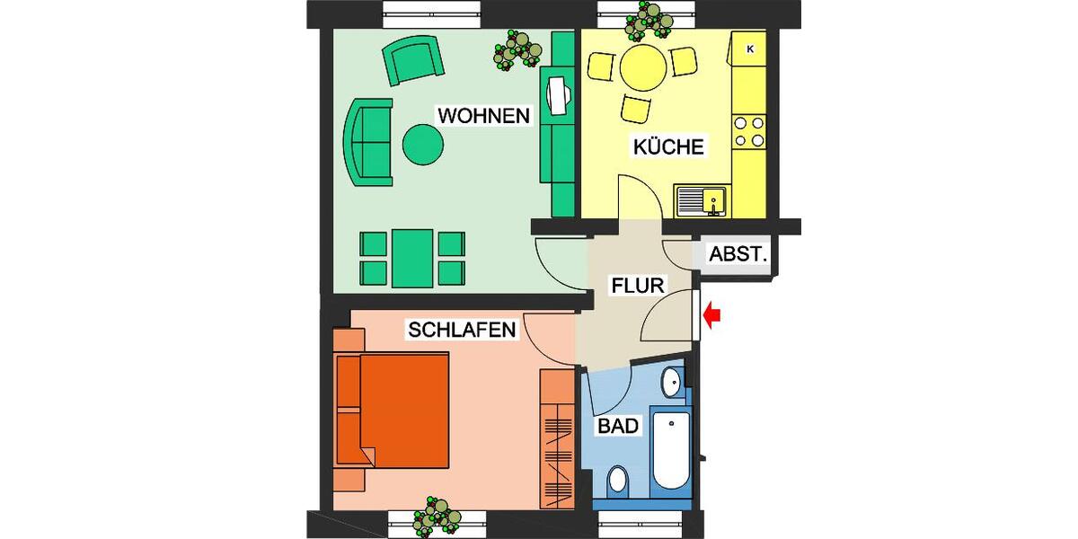 Erdgeschoßwohnung Chemnitz Klaffenbach - 2 Zimmer, 52 m&sup2;, 326&euro; | Angebot:26161465