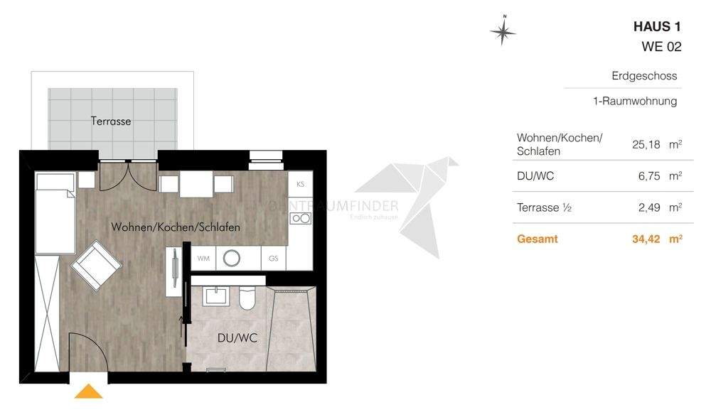 ++ Neujahrsangebot ++ Erstbezug! Barrierefreie 1-Raum-Wohnung mit Einbauküche und Terrasse 1 zimmer