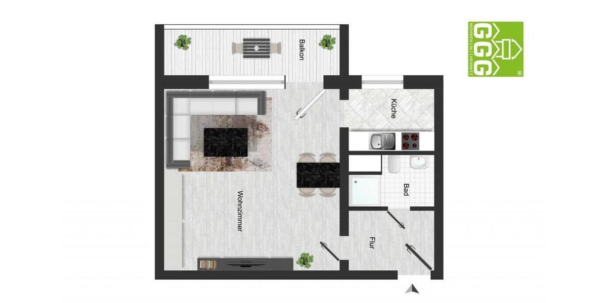 Etagenwohnung Chemnitz Helbersdorf - 1 Zimmer, 32 m&sup2;, 152&euro; | Angebot:26681280
